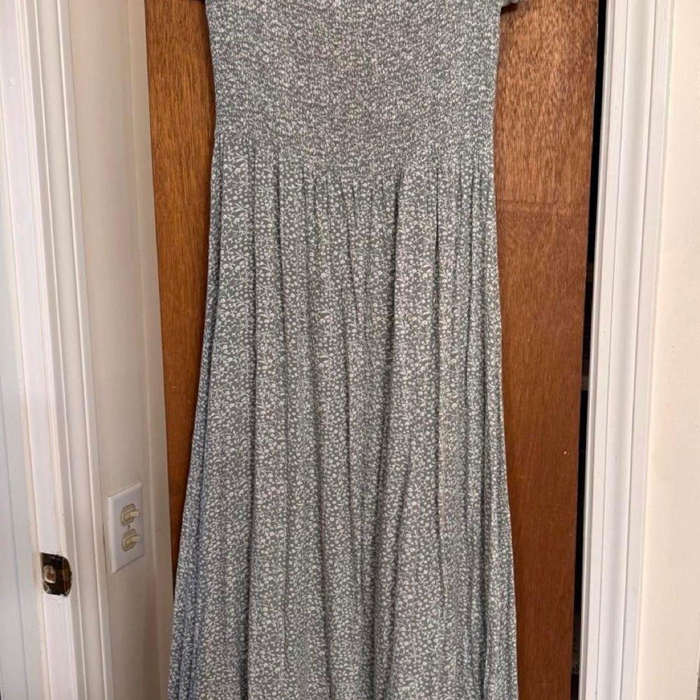 Green White Floral Stretchy Maxi Dress